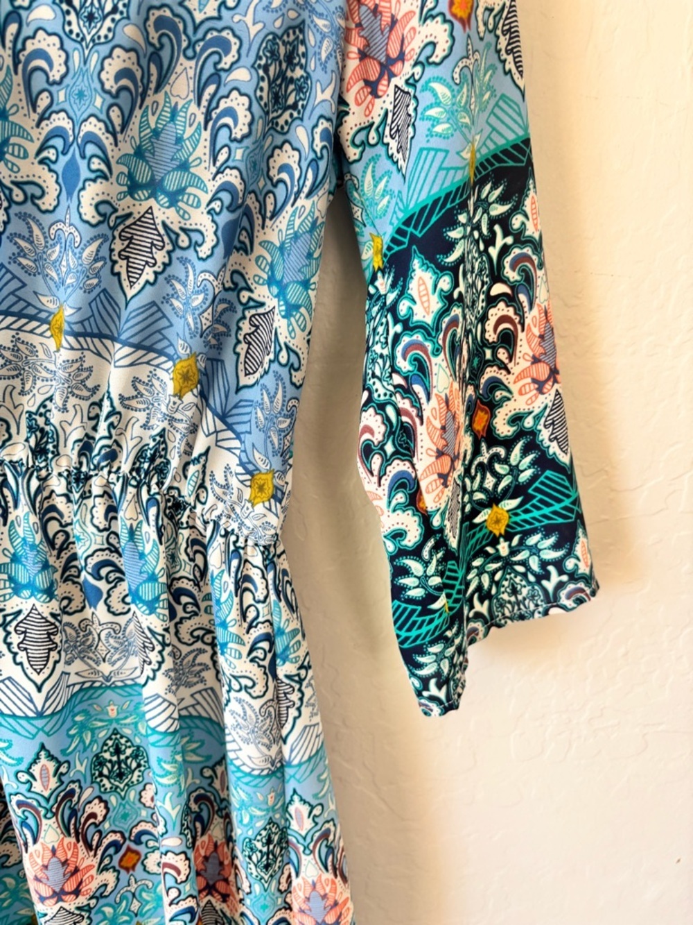 Everly Blue Paisley V-Neck Smock Waist Mini Dress - Picture 8 of 15